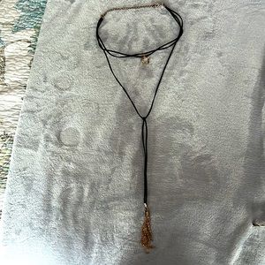 Leather Rope Drop Tassel Choker Necklace